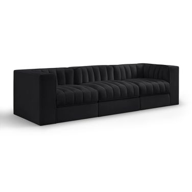 Rummi Velvet Performance Fabric Upholstered 3-Piece Modular Sofa In Black