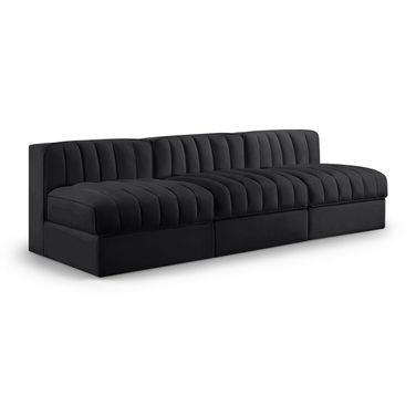Rummi Velvet Performance Fabric Upholstered 3-Piece Modular Sofa In Black