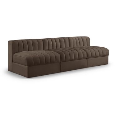Rummi Velvet Performance Fabric Upholstered 3-Piece Modular Sofa In Brown