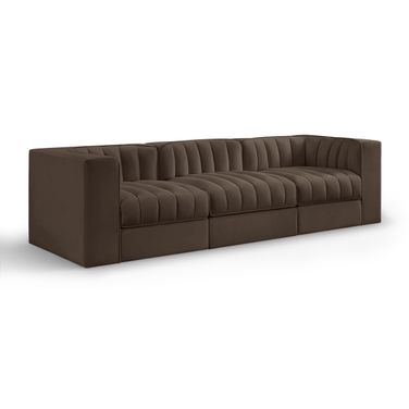 Rummi Velvet Performance Fabric Upholstered 3-Piece Modular Sofa In Brown