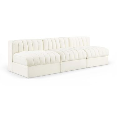 Rummi Velvet Performance Fabric Upholstered 3-Piece Modular Sofa In Cream