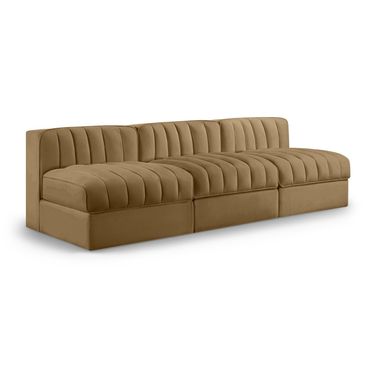 Rummi Velvet Performance Fabric Upholstered 3-Piece Modular Sofa In Saddle