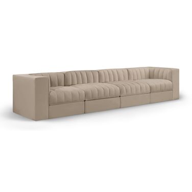 Rummi Velvet Performance Fabric Upholstered 4-Piece Modular Sofa In Beige