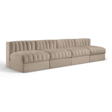Rummi Velvet Performance Fabric Upholstered 4-Piece Modular Sofa In Beige
