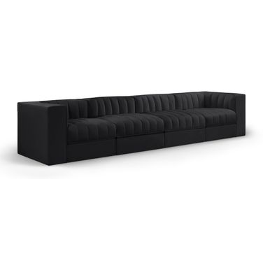 Rummi Velvet Performance Fabric Upholstered 4-Piece Modular Sofa In Black