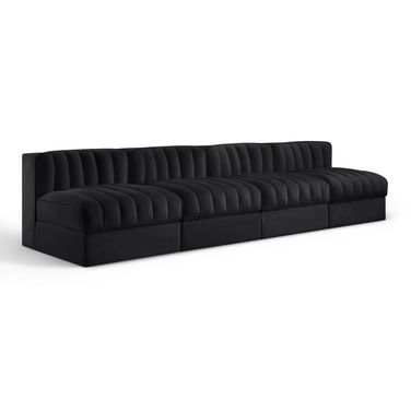 Rummi Velvet Performance Fabric Upholstered 4-Piece Modular Sofa In Black