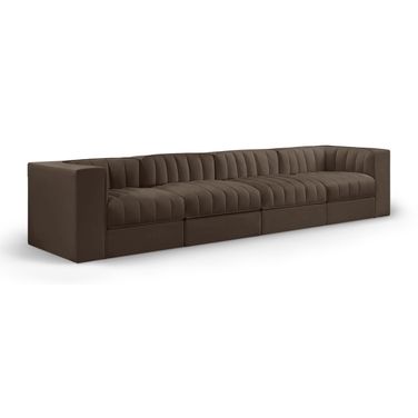Rummi Velvet Performance Fabric Upholstered 4-Piece Modular Sofa In Brown