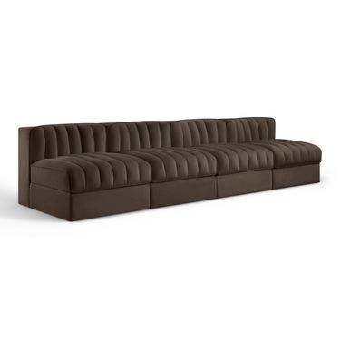 Rummi Velvet Performance Fabric Upholstered 4-Piece Modular Sofa In Brown