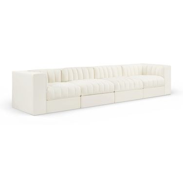 Rummi Velvet Performance Fabric Upholstered 4-Piece Modular Sofa In Cream