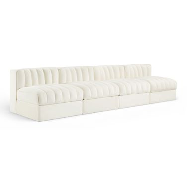 Rummi Velvet Performance Fabric Upholstered 4-Piece Modular Sofa In Cream