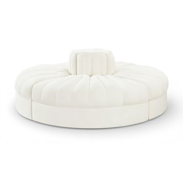 Rummi Velvet Performance Fabric Upholstered 4-Piece Modular Sofa In Cream