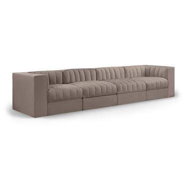 Rummi Velvet Performance Fabric Upholstered 4-Piece Modular Sofa In Taupe