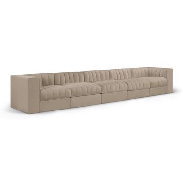 Rummi Velvet Performance Fabric Upholstered 5-Piece Modular Sofa In Beige