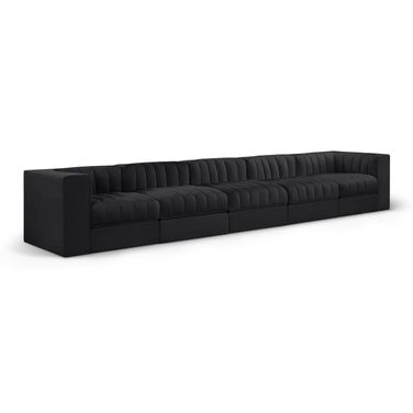 Rummi Velvet Performance Fabric Upholstered 5-Piece Modular Sofa In Black