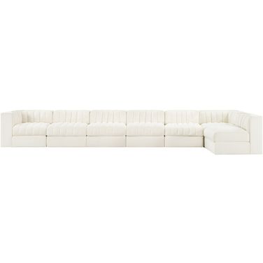 Rummi Velvet Performance Fabric Upholstered 7-Piece Modular Sectional In Cream