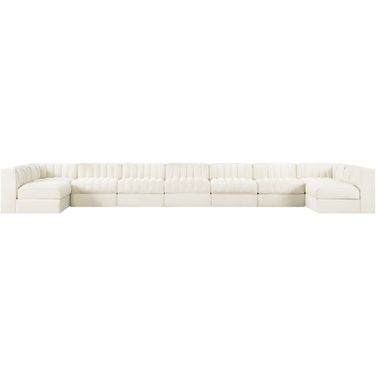 Rummi Velvet Performance Fabric Upholstered 9-Piece Modular Sectional In Cream