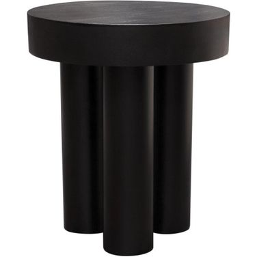 Rune 16 Inch Round Accent Table With Solid Acacia Wood Top And Iron Leg Base In Black Finish