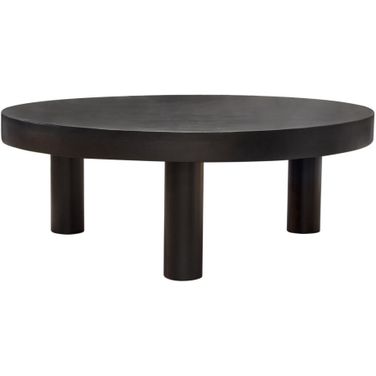 Rune 42 Inch Round Cocktail Table With Solid Acacia Wood Top and Iron Leg Base In Black Finish