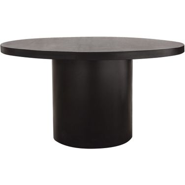 Rune 54 Inch Round Dining Table With Solid Acacia Wood Top and Iron Pedestal Base In Black Finish