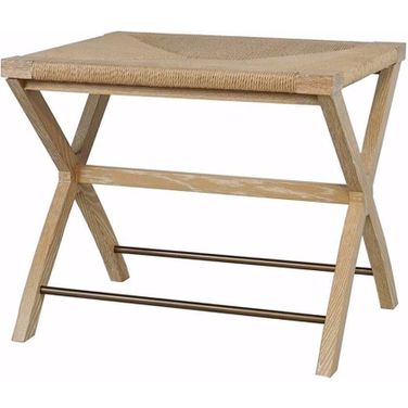 Rush Seat X Side Stool With Antique Brass Stretcher In Cerused Oak