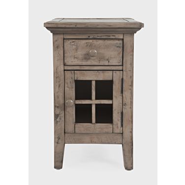 Rustic Shores USB Charging Chairside End Table In Brown Grey