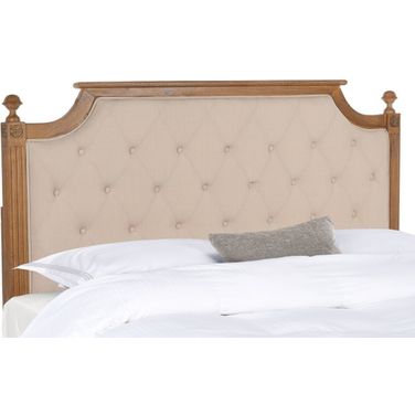 Rustic Wood Beige Tufted Linen Full Headboard