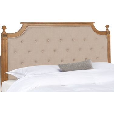 Rustic Wood Taupe Tufted Linen Queen Headboard