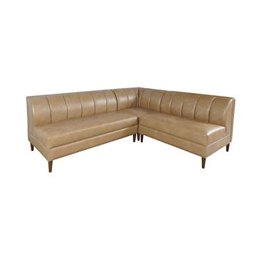 Ruston Banquette Faux Leather Sectional with Five Seats and Corner Wedge In Buffed Brown