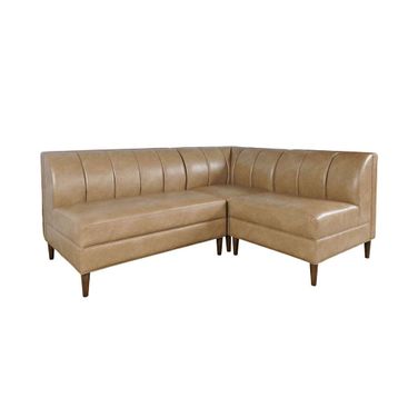Ruston Banquette Faux Leather Sectional with Four Seats and Corner Wedge In Buffed Brown