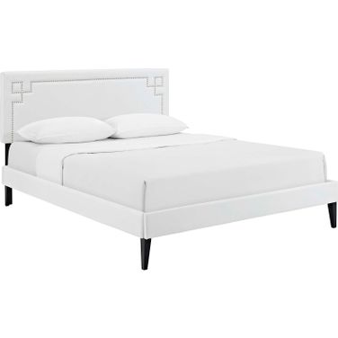 Ruthie White Queen Vinyl Platform Bed with Squared Tapered Legs