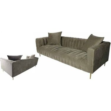Ruth Sofa - Beige, Gold Tone Metal Legs, 2 Toss Pillow