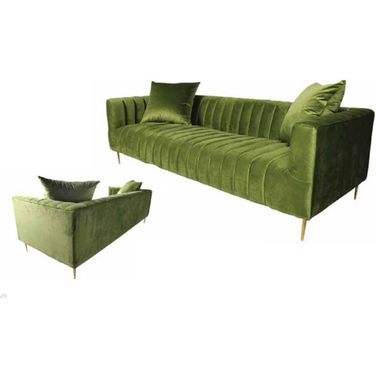 Ruth Sofa - Olive, Gold Tone Metal Legs, 2 Toss Pillow