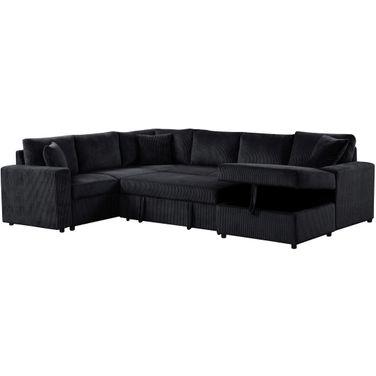 Ruxley Sleeper Sectional Sofa with Right-Facing Storage Chaise and Throw Pillows In Black