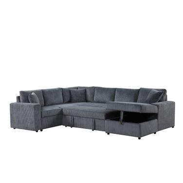 Ruxley Sleeper Sectional Sofa with Right-Facing Storage Chaise and Throw Pillows In Gray
