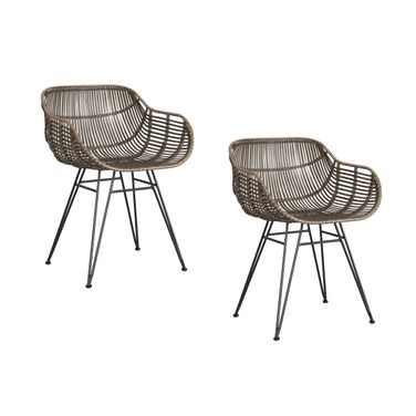 Ryanne Arm Dining Chair Set of 2 In Dark Rattan and Black