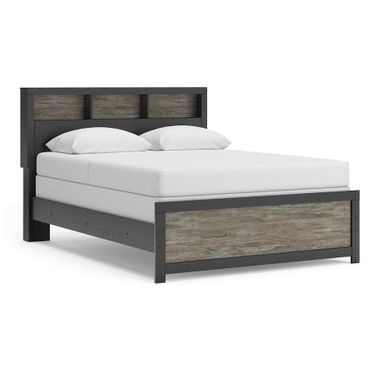 Ryderton Queen Bookcase Panel Bed In Black and Gray