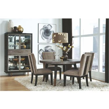 Ryker Nocturn Black and Coventry Grey Round Dining Room Set