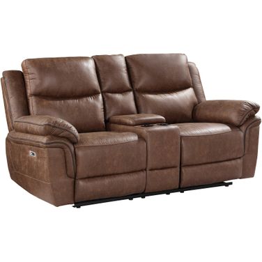 Ryland Console Loveseat with Power Footrest In Brown