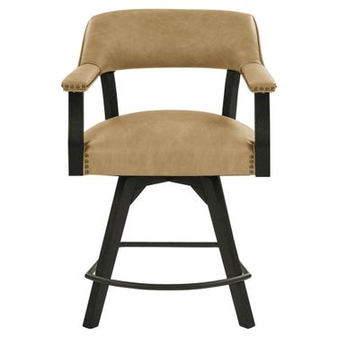 Rylie 24 Inch Vegan Leather Counter Captains Chair In Sand and Black