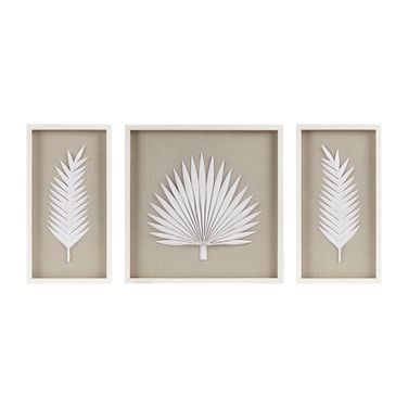 Sabal Framed Rice Paper Palm Leaves 3-Piece Shadowbox Wall Decor Set In Off White