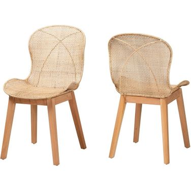 Sabelle Mahogany and Rattan Dining Chair Set of 2 In Natural Brown