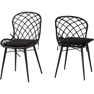 Sabelle Rattan and Metal Dining Chair Set of 2 In Black