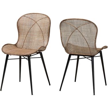 Sabelle Rattan and Metal Dining Chair Set of 2 In Grey and Black