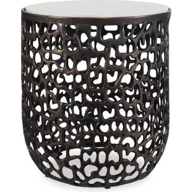 Sabena Marble Outdoor Side Table In Black and White