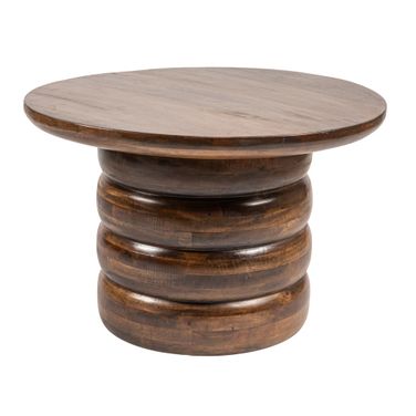 Sable Round Mango Wood Coffee Table with Stacked Disc Base In Black
