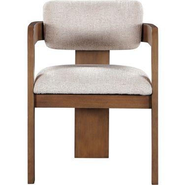 Sacha Linen Textured Fabric Dining Chair Set of 2 In Beige and Brown