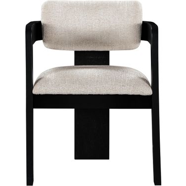 Sacha Linen Textured Fabric Dining Chair Set of 2 In Black and Beige