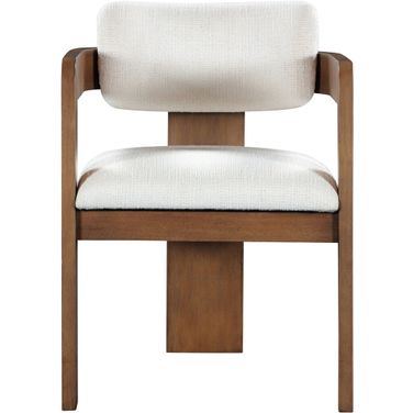 Sacha Linen Textured Fabric Dining Chair Set of 2 In Brown and Cream