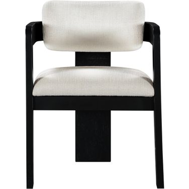 Sacha Linen Textured Fabric Dining Chair Set of 2 In Cream and Black