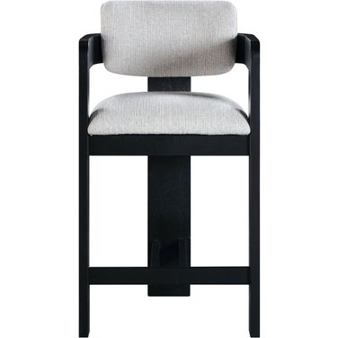 Sacha Linen Textured Fabric Stool In Black and Grey